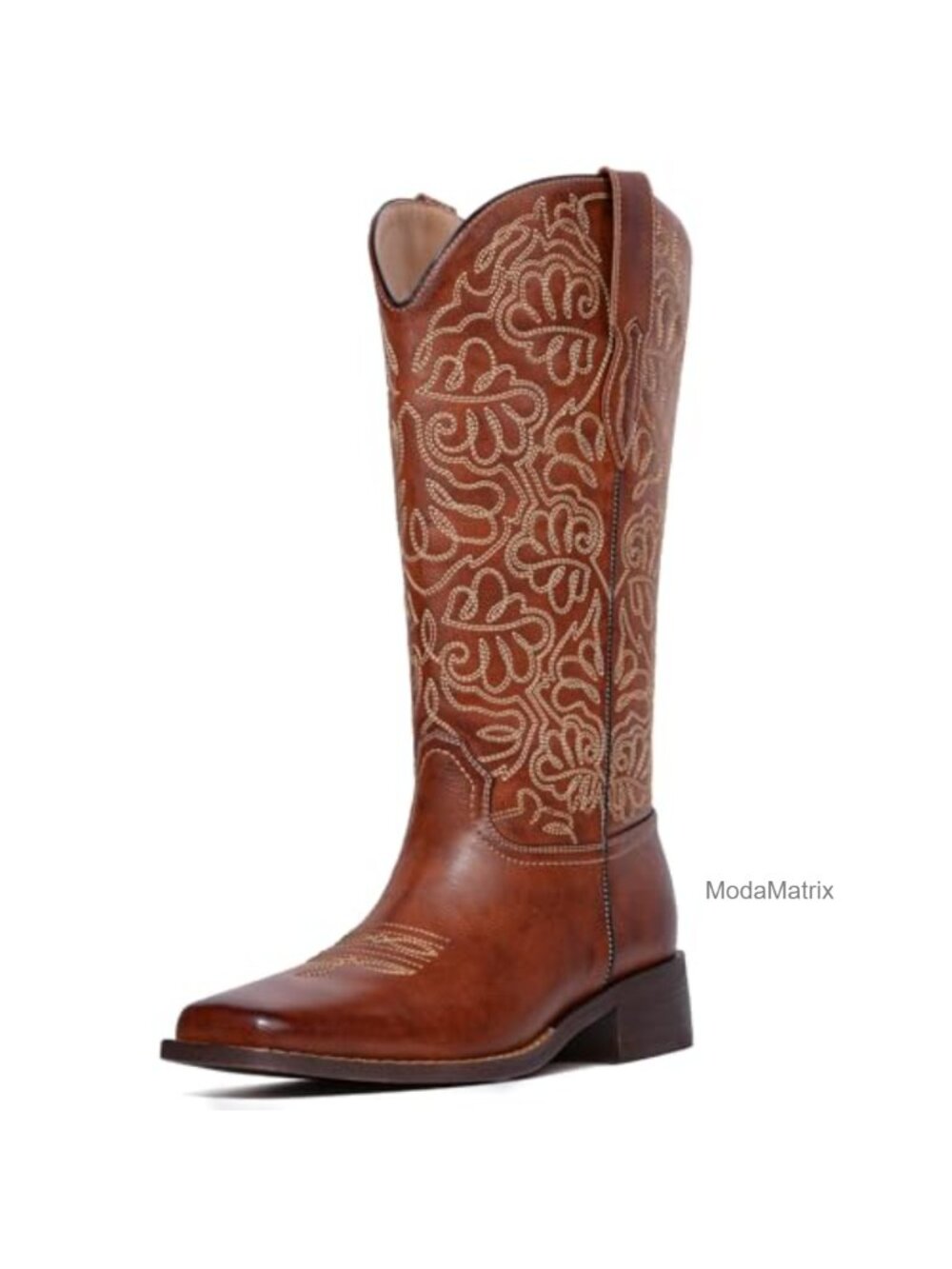 Women's Faux Leather Cowboy Boots Knee High Western Embroidered Square Toe